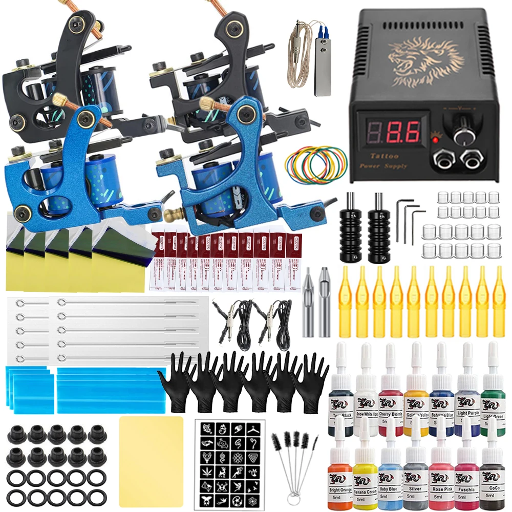 

Complete Tattoo Kit Coil Tattoo Machine Set Tattoo Power Supply Needles Professional Tattoo Machine Kit for Beginner Starter