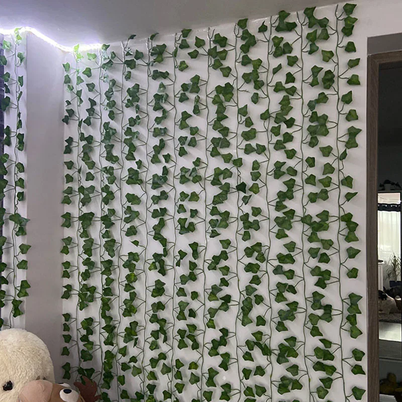 Green Silk Artificial Hanging Leaf Garland 6/12pcs of Plants Vine Leaves For Home Wedding Party Bathroom Garden Decoration 205cm