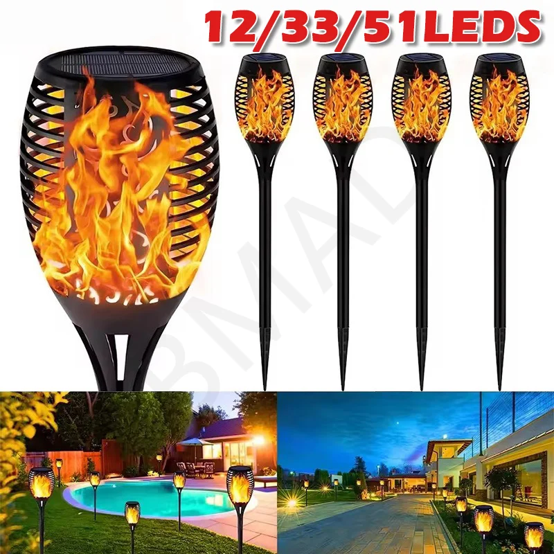 12/33/51LEDS Solar Flame Torch Light Flickering Light Waterproof Garden Decoration Outdoor Lawn Path Yard Patio Floor Lamp