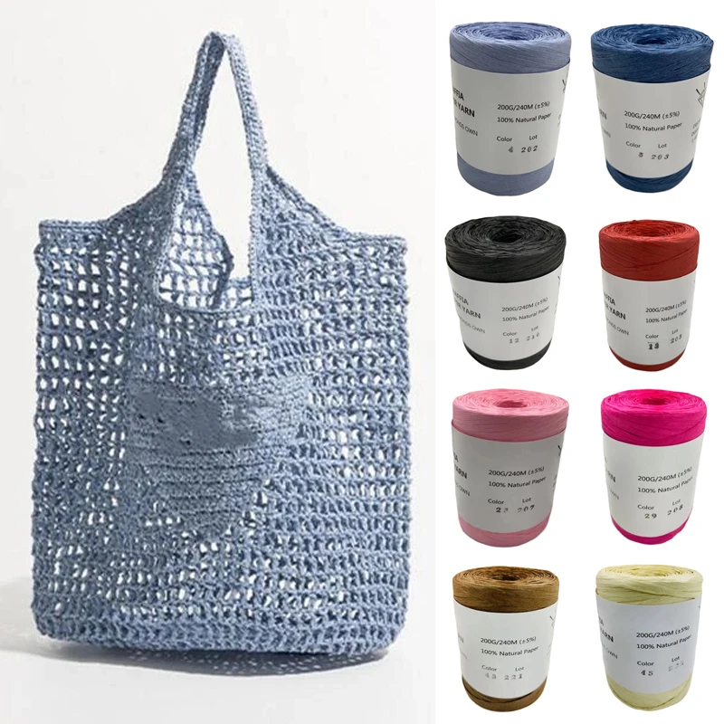 Description Picture 3 of item240M Bag Knitting Yarn Paper Rope Braided Cord 100% RAFFIA Natural Fiber Paper Summer Hand Knitting Crochet Hat DIY Material