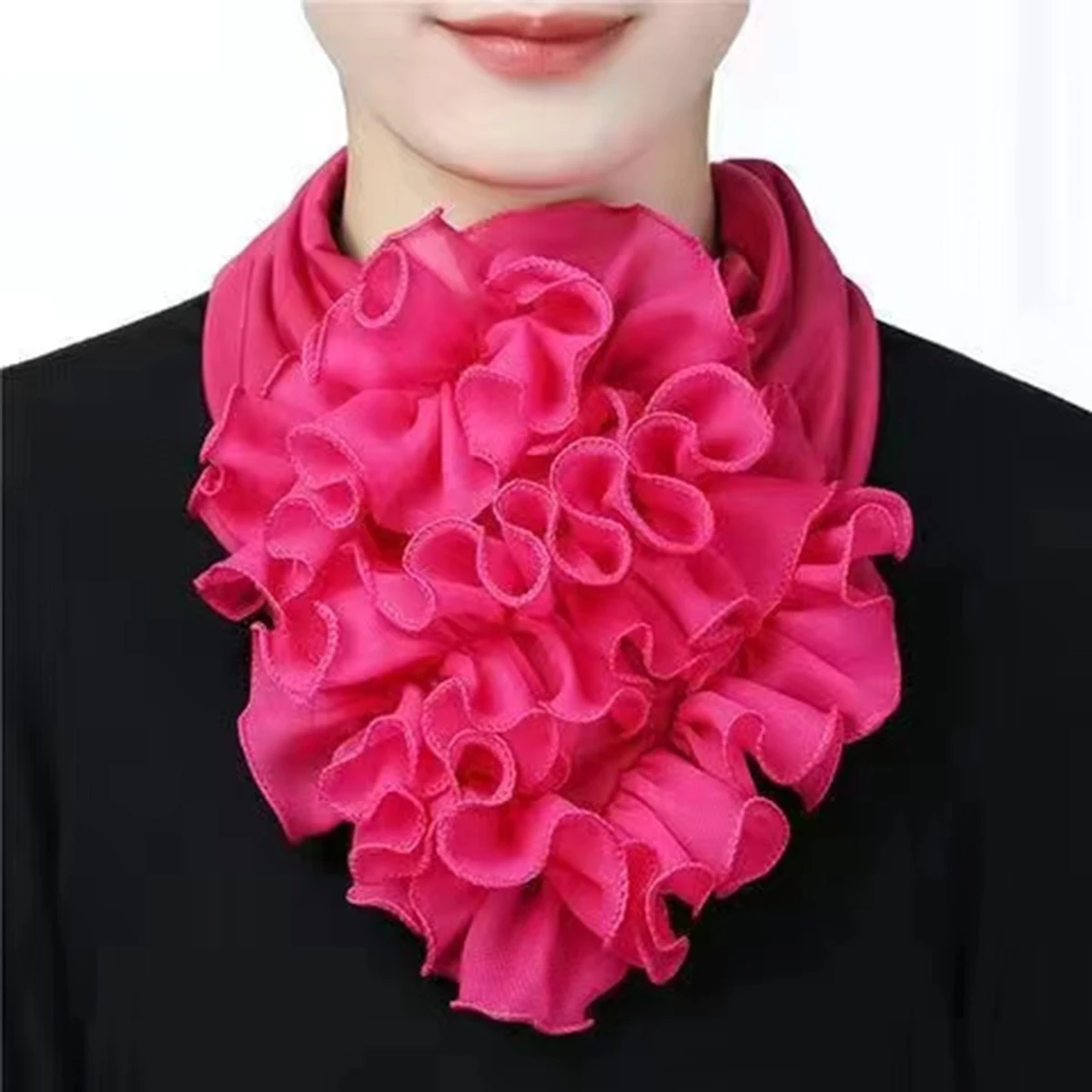 Solid Color Neck Collar Ruffles Fake Collar Elegant Women Casual Neckerchief Detachable Neck Gaiter Warm Scarf Free Size Fashion fake collar detachable collar shawl