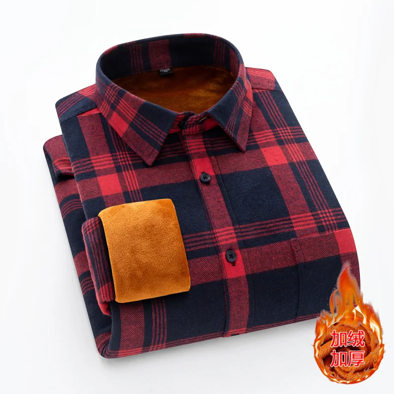 Camisa Masculina Shirt Men Plaid Flannel Shirts Mens Casual Autumn Winter Spring Thick Warm Fleece Cotton Long Sleeve Shirt mens plaid patchwork pocket flannel shirt l gray