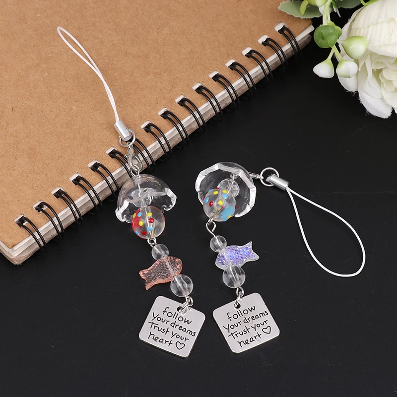 Transparenter Schlüsselanhänger, niedlicher Goldfisch, Windspiel, Anhänger, Schlüsselanhänger, Handy-Lanyard, Kawaii-Tasche, dekoratives Zubehör, Heimdekorationen – Detail 3