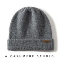 Unisex 100% Pure Cashmere Ribbed Cuffed Beanie Hat for Men Women Winter Thick Soft Warm Knitted Cold Hats Outdoor Ski Caps 2