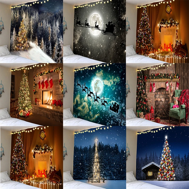 

Украшение для дома, гобелен с рисунком рождественской елки, камина, санта-клауса, лося, стены гостиной, спальни