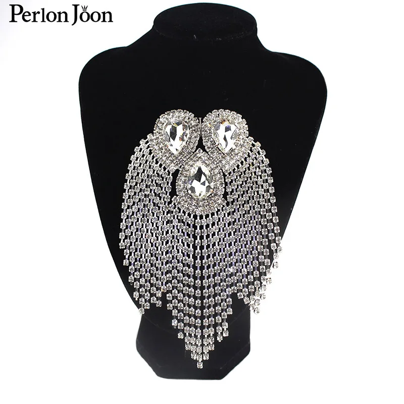 Glas Wasser Tropfen Fransen Kristall Epauletten patch Flexible Kette DIY Strass quaste Brosche Dekoration kleidung Schuhe Zubehör