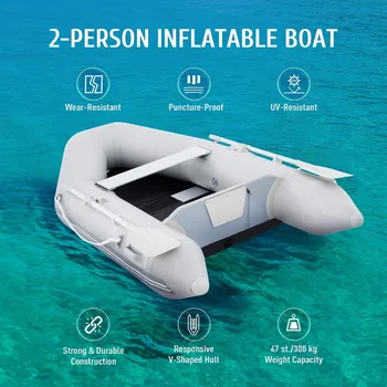 7.5 ft Inflatable Dinghy Boats with Aluminium Alloy Floor,Portable Boat Raft, Inflatable Touring Kayak,w/Panels Paddles Air Pump 2