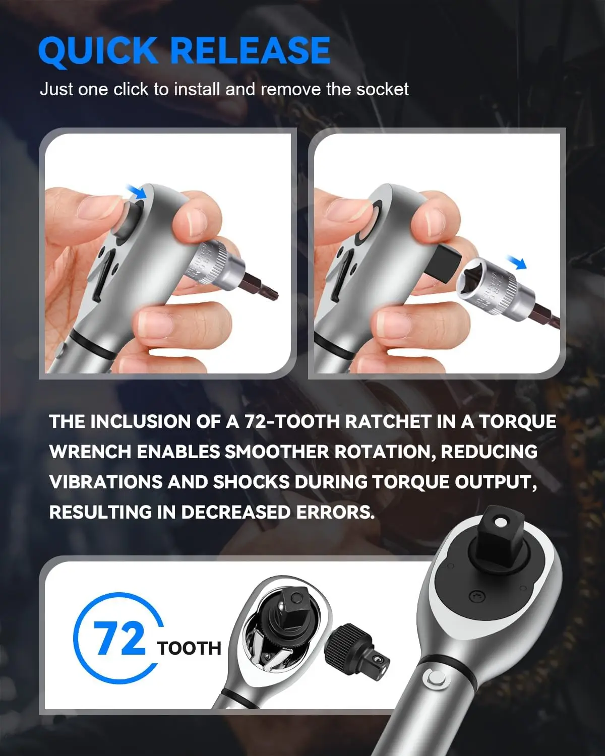 Torque wrench 50-350Nm square drive 1/2" high accuracy &plusmn; 3% adjustable in two directions for car bike repair