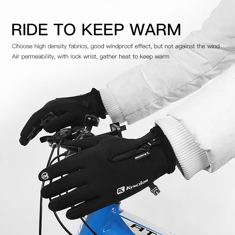 Autumn Winter Outdoor Sports Plush Insulation Touchscreen Skiing Cycling Cold Resistance Bicycle Motorbike Gloves Men Black