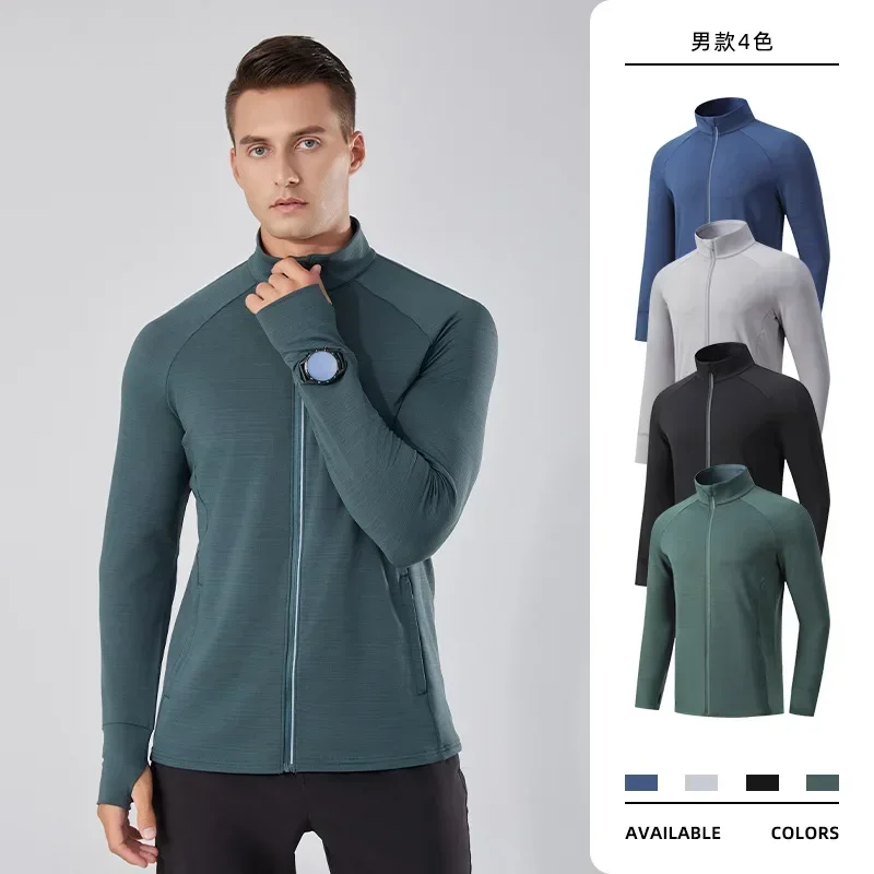 Men's Women's Marathon Running Training Jackets Thumb Holes Watch hole Stand collar Fitness Winter Jogging Training Zipper Coat 4