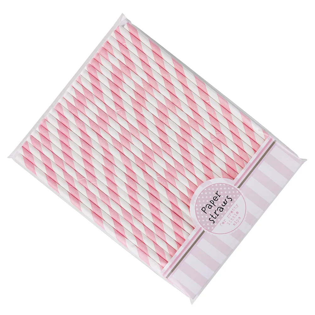 

30pcs Striped Paper Paper Party Straw Drinking Paper Party Straw (Pink+White)