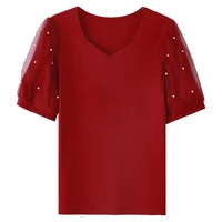 T-shirt à manches courtes pour femmes, Station européenne, Été, Nouveau, Mode, observateur, Luxe, Pur Coton, Col en V, Haut décontracté 6