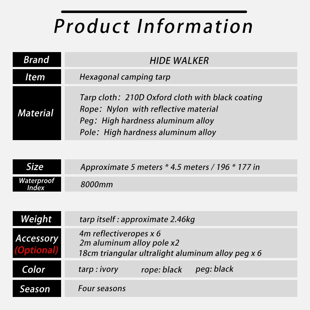 Waterproof tarpaulin waterproof tarp tarpaulin rain cover ultralight tarp Black Coating Tarp Waterproof Large 5x4.5 Hexagon Camping Flysheet Outdoor Picnic BBQ Sunshade Awning