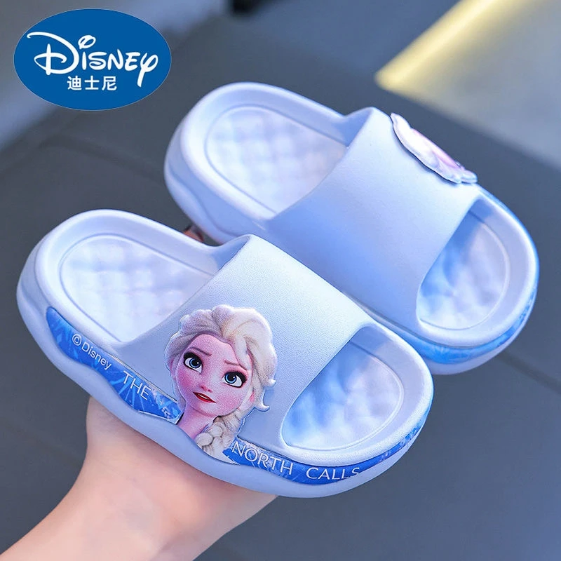 Disney Summer Baby Girls Shoes Kids Slippers Cartoon Frozen Elsa Print Soft Non-slip Beach Sandal Indoor Home Bath Shoes 24-36 6