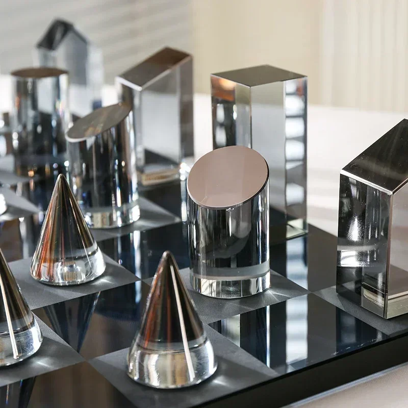 B-M Geometric Crystal Chess Chessboard Clear Glass Chess Piece Color Square Decorative Figurines Home Decoration Accessories