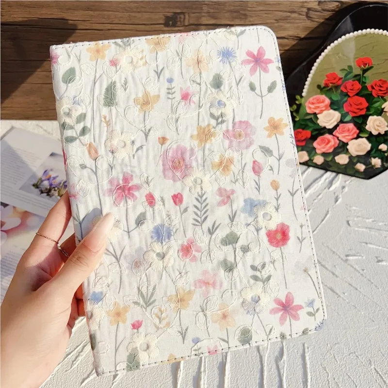 Fabric Flowers Tablet Cover - Artistic Design and Durable Protection