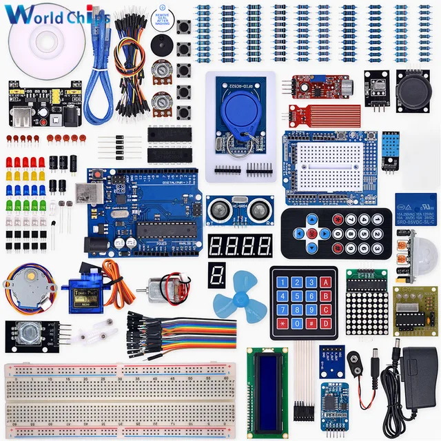 Starter Kit for Arduino R3 Project R3 Breadboard Step Motor LCD  jumper Wire Ultrasonic Sensor Complete Electronic Kit