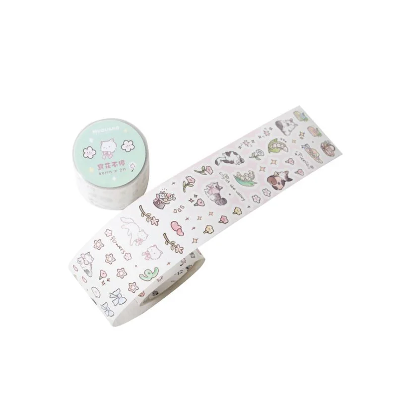 1Pc Kitten No Worries Series Washi Tape Sticker Decorative Collage Adhesive DIY Scrapbooking Hand Made Masking Stationery 4Style 6
