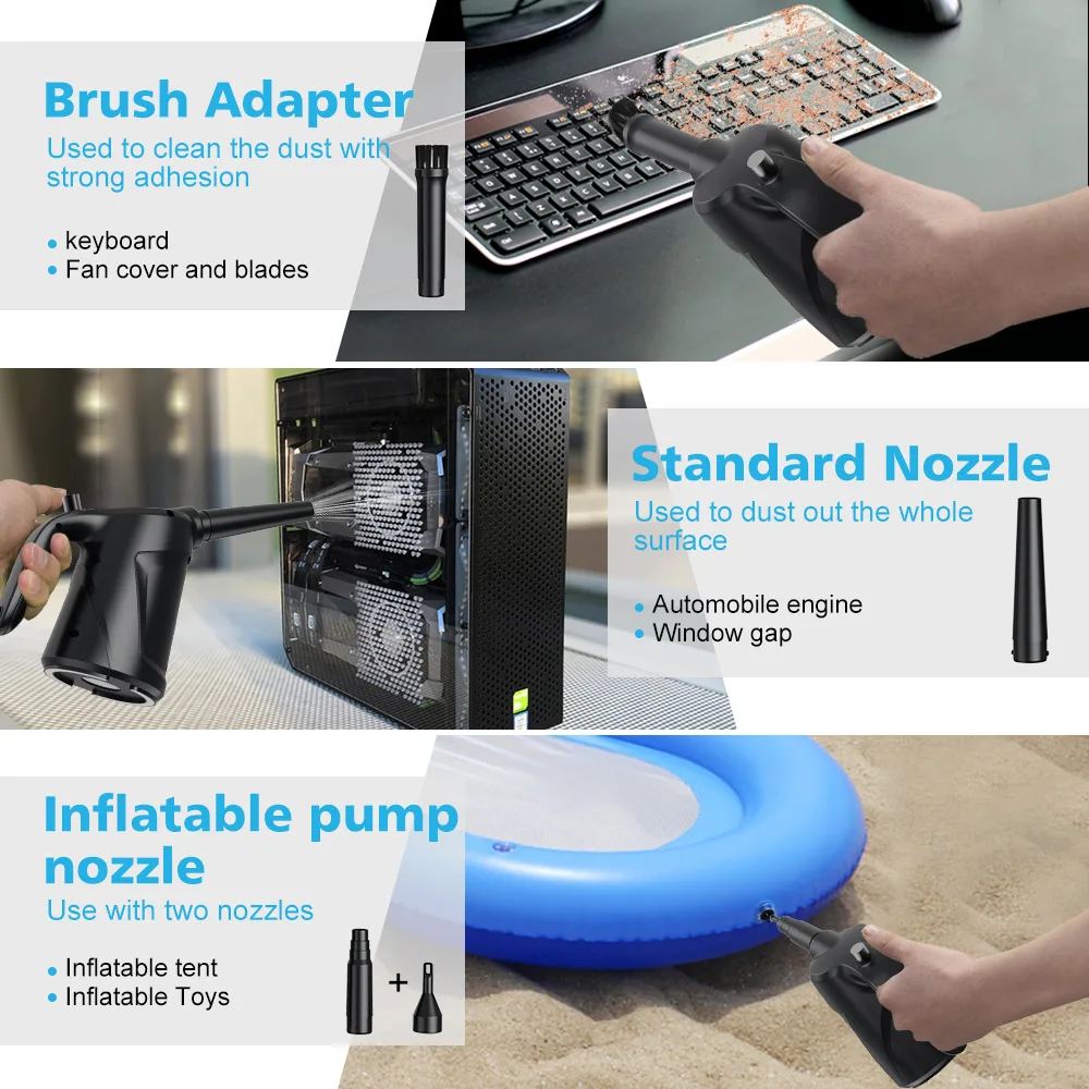 High-Pressure Air Duster 550W Dust Blowing Gun for Computer Keyboard Hairs Crumbs Replaces Compressed Cans Air Blower Cleaning 3