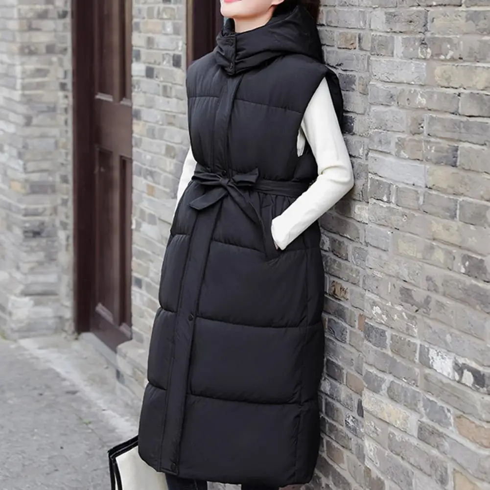 Women Cotton Padded Vest Coat Women's Windproof Hooded Cotton Padded Vest Coat Long Down Waistcoat for Autumn for Outdoor