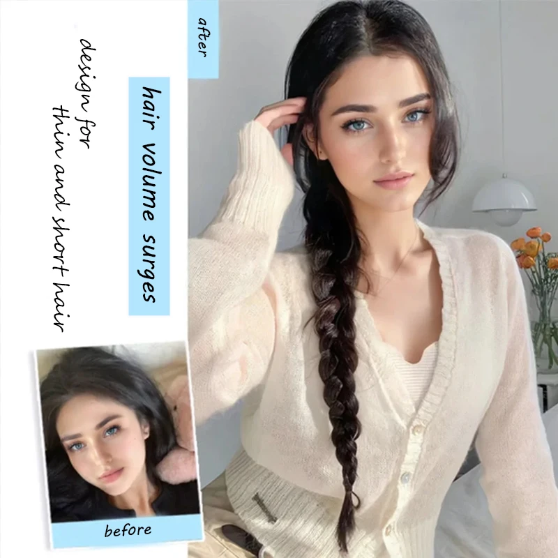 2PCS Synthetic Braided Ponytail Exytensions 18inch Long Braided Hair Pigtails with Elastic Rubber Band for Women Daily Party Use