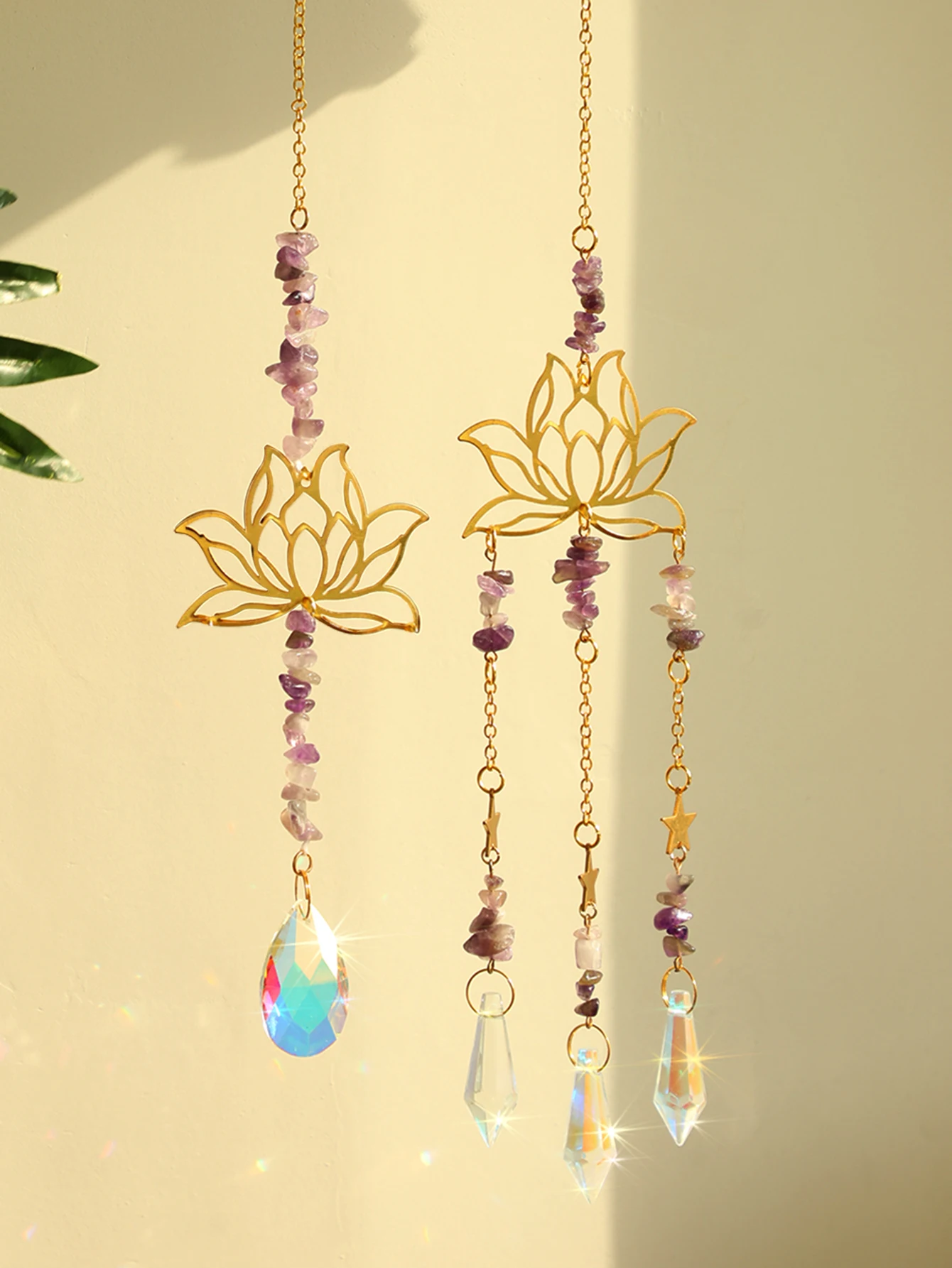 Sun Catcher Sun Catchers 2 Pcs Crystal Lotus Hanging Decor Rainbow Maker Stained Glass Garden Outdoor Decors
