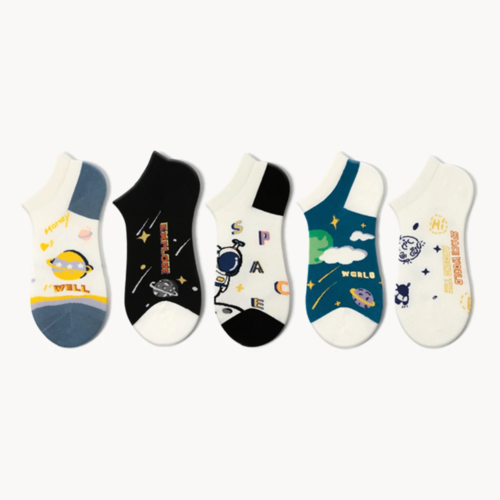 5 Pairs Women&Men High Quality Cotton Sock Comfortable Breathable Color Letters Patterns Fashion Trend Design Style Ankle Socks