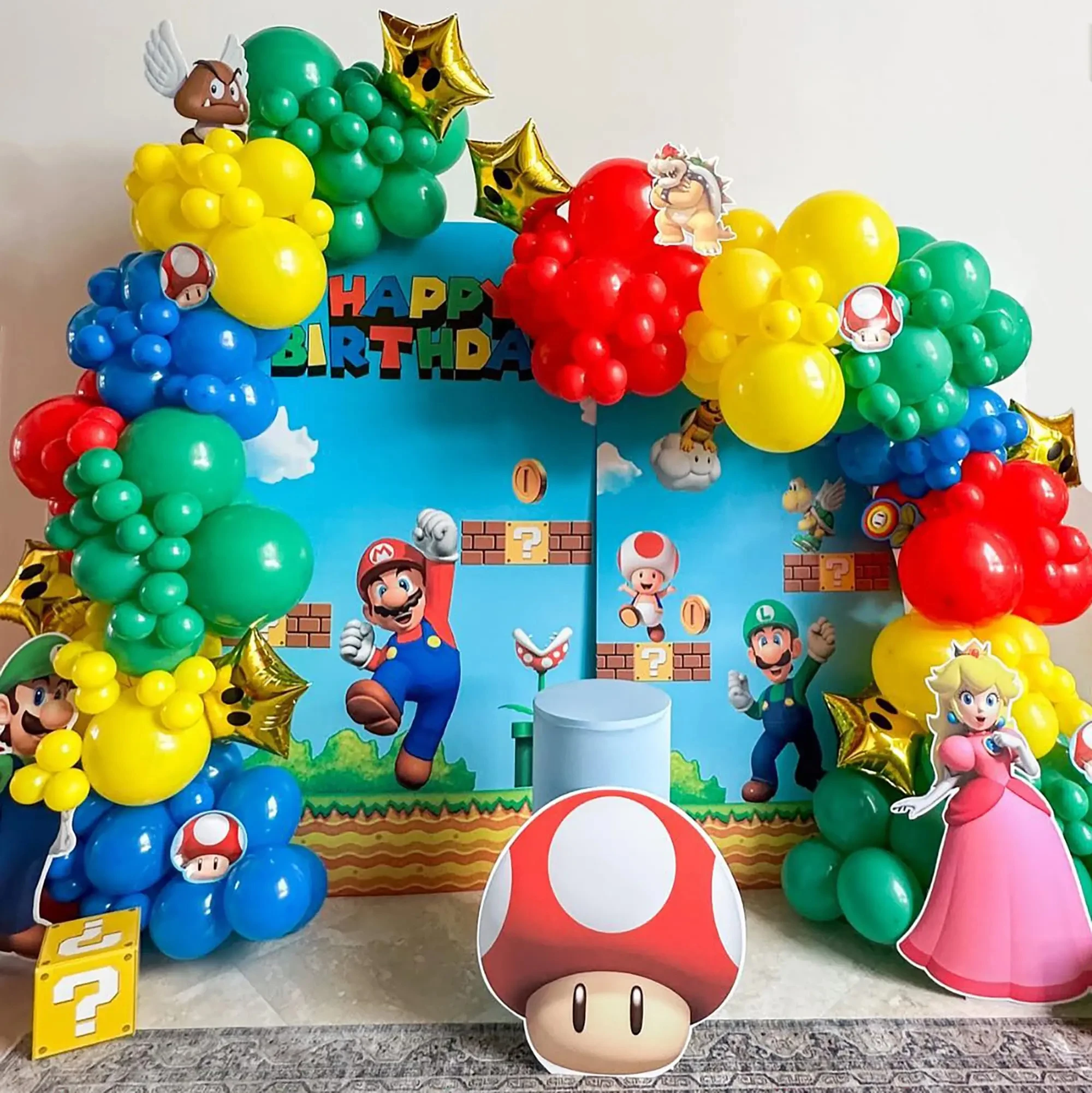 1set Super Bros Mario Themed Party Balloon Arch Kit Red Yellow
