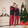 Merry Christmas Family Matching Outfits Solid Color Check Print Mom Dad Kids 2 Pieces Loose Sleepwear Soft Pyjamas Family Look 2
