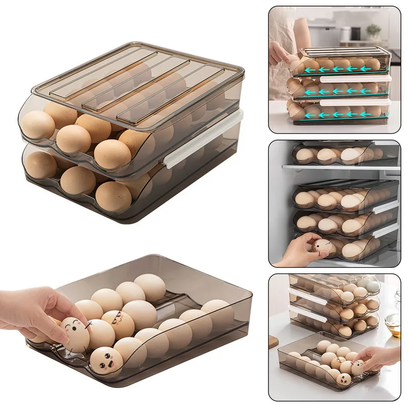 

Automatic Rolling Egg Box Multi Layer Rack for Fridge Fresh Keeping Box Eggs Basket Storage Containers Holder Kitchen Organizers