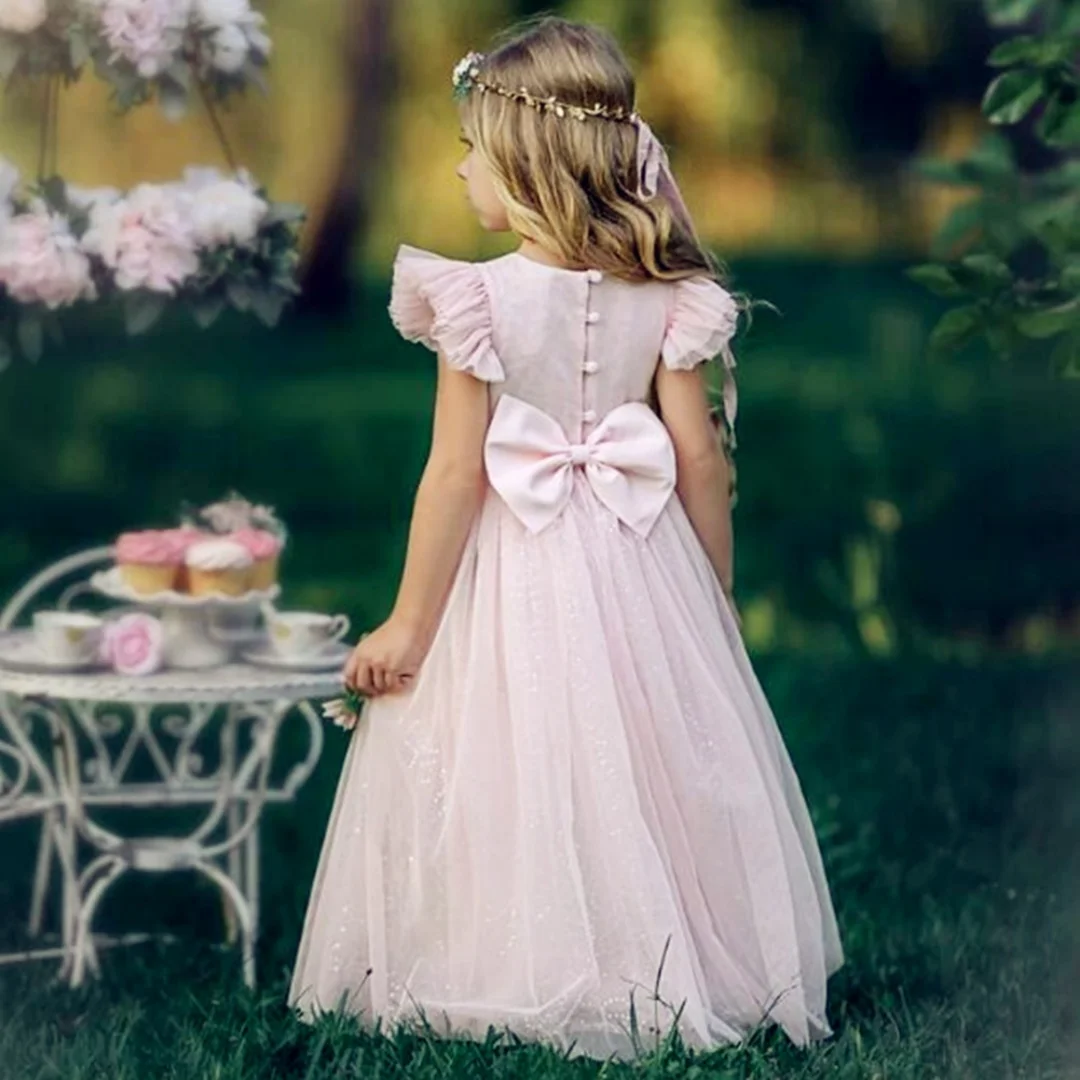 

Princess Flower Girl Dresses Elegant Fluffy Lace Appliques Cascading Gown Kids Birthday First Communion Dresses