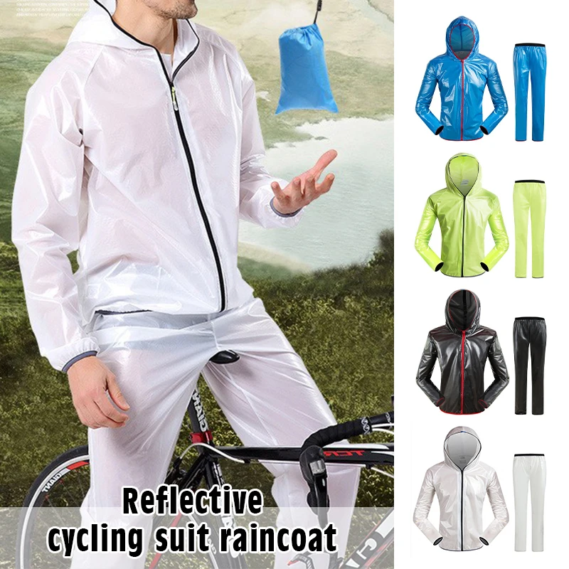 Men Women Waterproof Windproof Raincoat Reflective Raincoat Pants Suit Travel Camping Outdoor Bike Cycling Jacket Trousers Sets