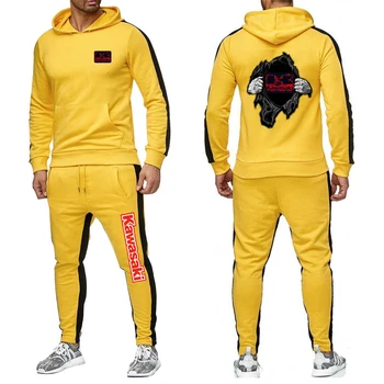 Uomo Donna Felpe con cappuccio Completo Kawasaki Moto Stampa grafica Moda Casual Set a due pezzi Uomo Primavera Autunno Felpe con cappuccio + Pantaloni sportivi 1