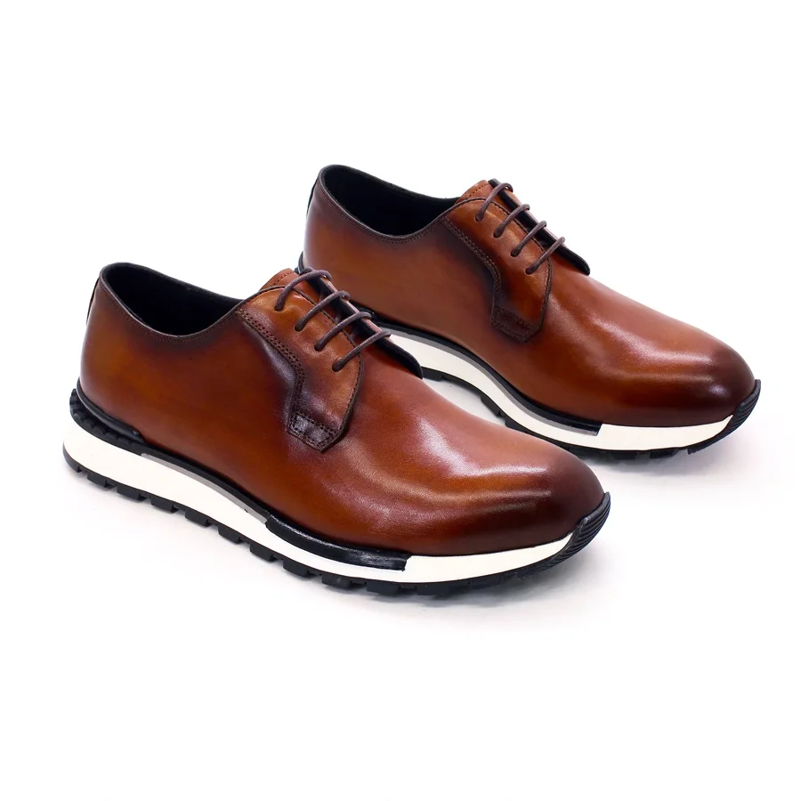 Men's Genuine Leather Shoes Anti-Slip Casual Sneakers Glossy Breathable Lace-Up Men's Wedding High-end Wedding Men's Shoes 3