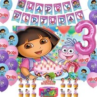 Cartoon-Dora-The-Explorer Theme Kids Birthday Party Digital Balloon Banner Background Cake Topper Decoration Supplies Baby Gifts 1