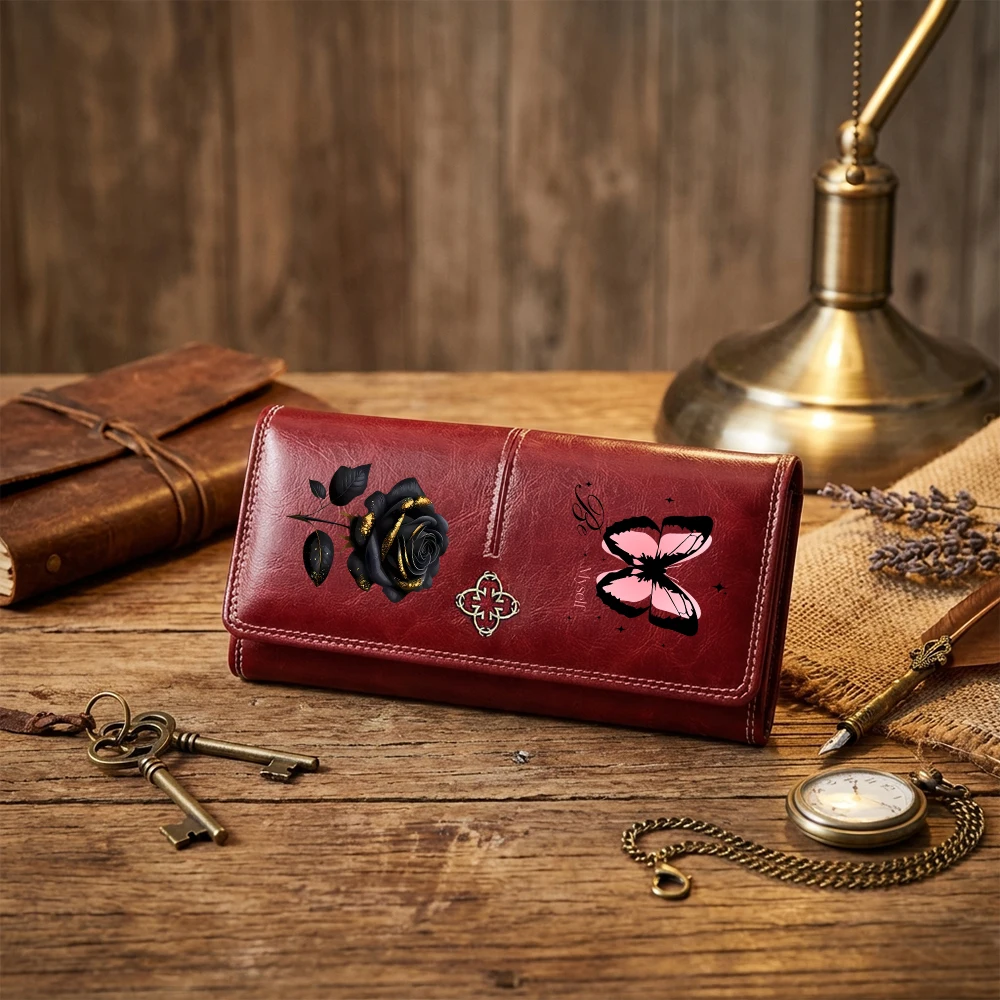 Flowers Butterfly Damen-Geldbörse mit großem Fassungsvermögen, mehrere Kartenfächer, Clutch, florales PU-Leder, Geschenk für Mutter und Freundin – Detail 8
