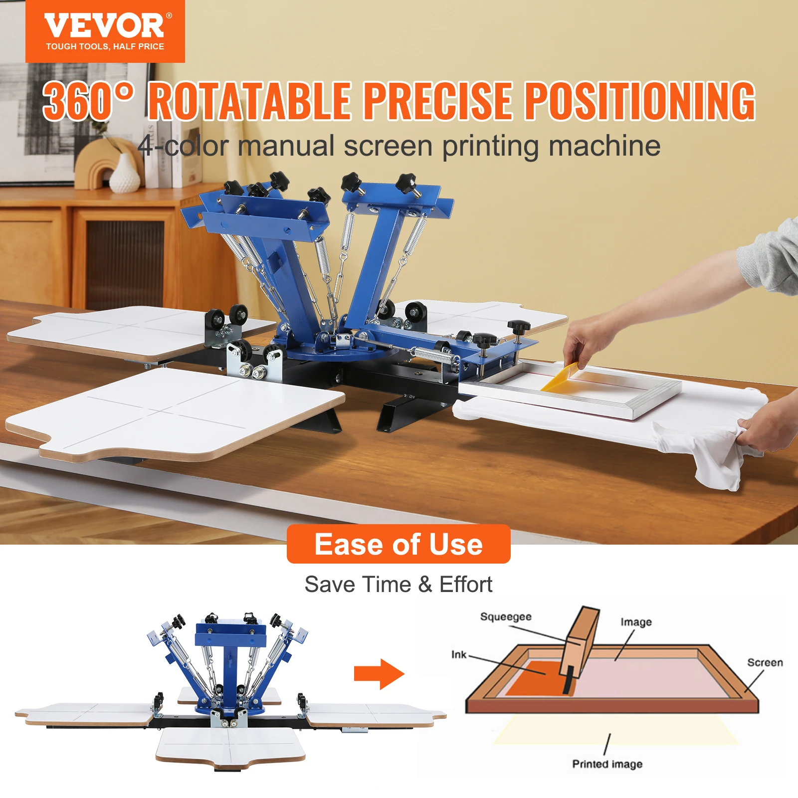 VEVOR Screen Printing Machine 360° Rotable Silk Screen Printing Press 54x45cm Screen Printing Press Machine Adjustable Tension