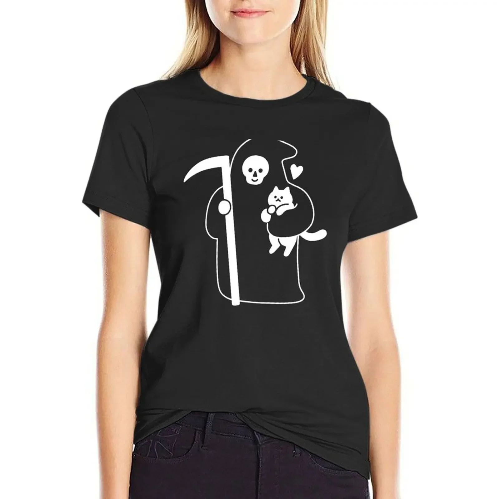 The Grim Reaper Loves Cats T-shirt cute tops cute clothes designer clothes Women luxury