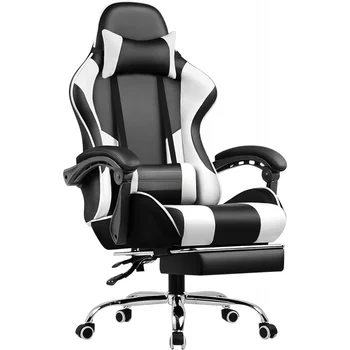 with Footrest and Lumbar Support, Height Adjustable Game Chair with 360°-Swivel Seat and Headrest and for Office or Gaming 1