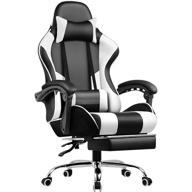 with Footrest and Lumbar Support, Height Adjustable Game Chair with 360°-Swivel Seat and Headrest and for Office or Gaming 1