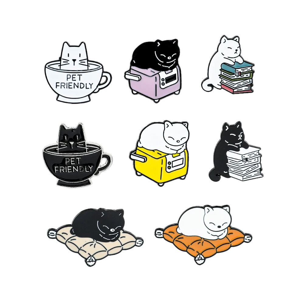 Cat Brooch Enamel Brooch Metal Brooch Enamel Pins 8 Pcs Cute Kitten Brooch Creative Cat Book Cat Sleeping Enamel Pin Metal Paint Badge Backpack Clothing Jewelry Wallet Pendant