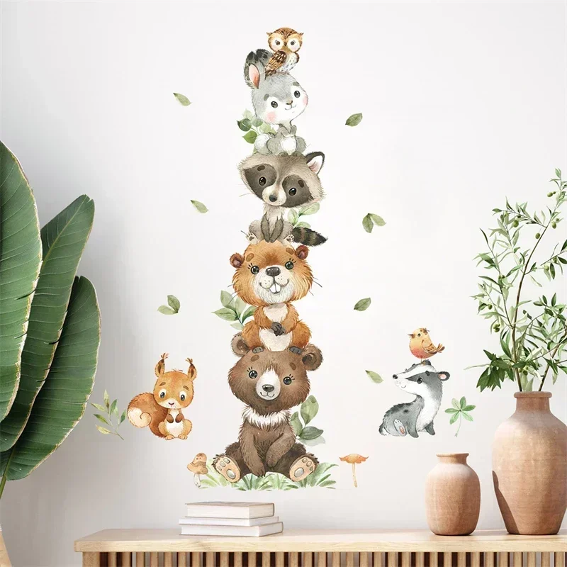 Cartoon Cute Animals Wall Stickers for Kids Rooms Bear Rabbit Children's Sticker Wallpaper Boy Baby Nursery Room Wall Decals luminous wall stickers wall stickers vinyl decal stickers