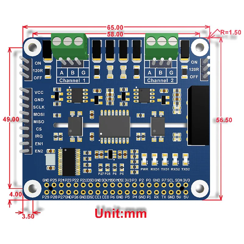 Raspberry Pi SC16IS752 + SP3485 ַ,  º ȣ ȸ , 2 ä  RS485 Ȯ HAT