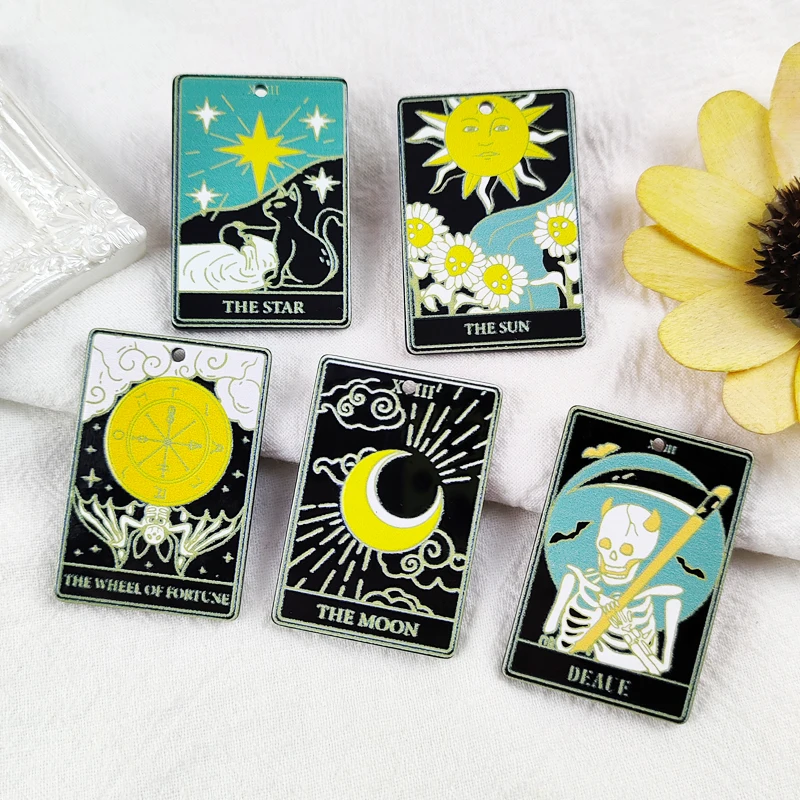 

JeQue 10Pcs Halloween Charms Black Punk Witches Crafts Tarot Card Ouija Planchette Acrylic Jewlery Findings For Diy Making