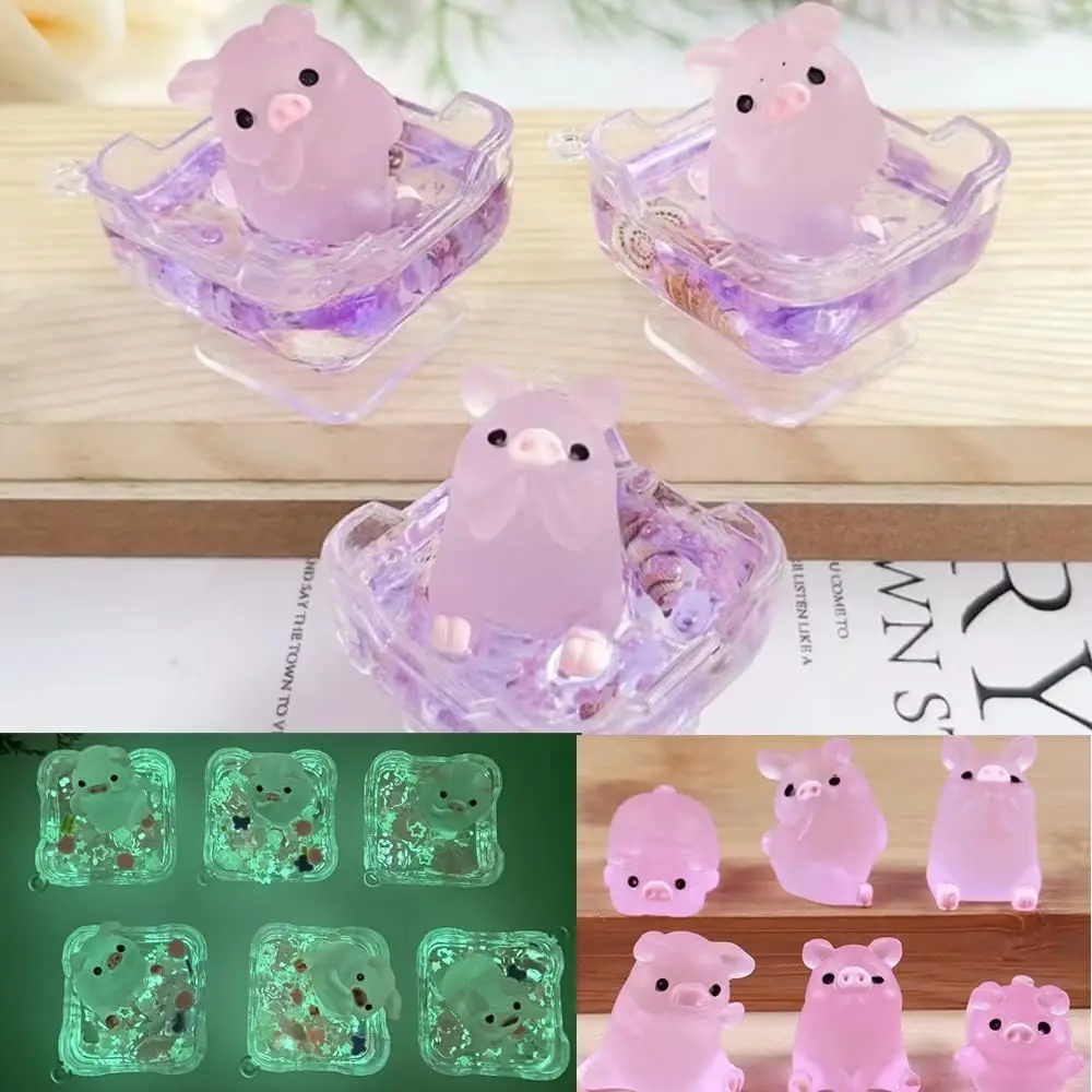 미니 송진 발광 돼지 미니 초상화, 미니 요정 정원 풍경 수족관 장식 냄비, DIY 크리스마스 생일 파티 장식, 6 개/세트