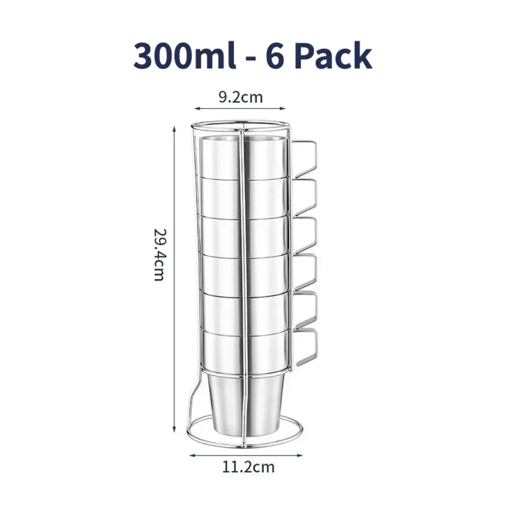 Set 4 Tazze Caffè Impilabili In Acciaio Inox 304 Con Portabicchiere – 300ml Doppia Parete - 3
