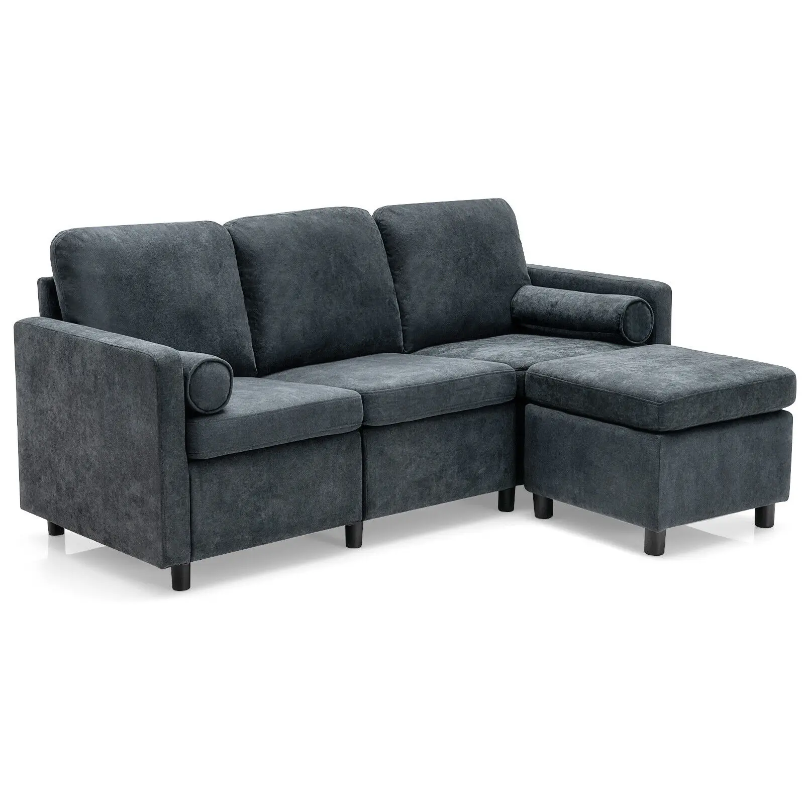 

Costway Convertible Sectional Sofa 3 Seat L-Shape Couch Movable Ottoman Toweling Fabric