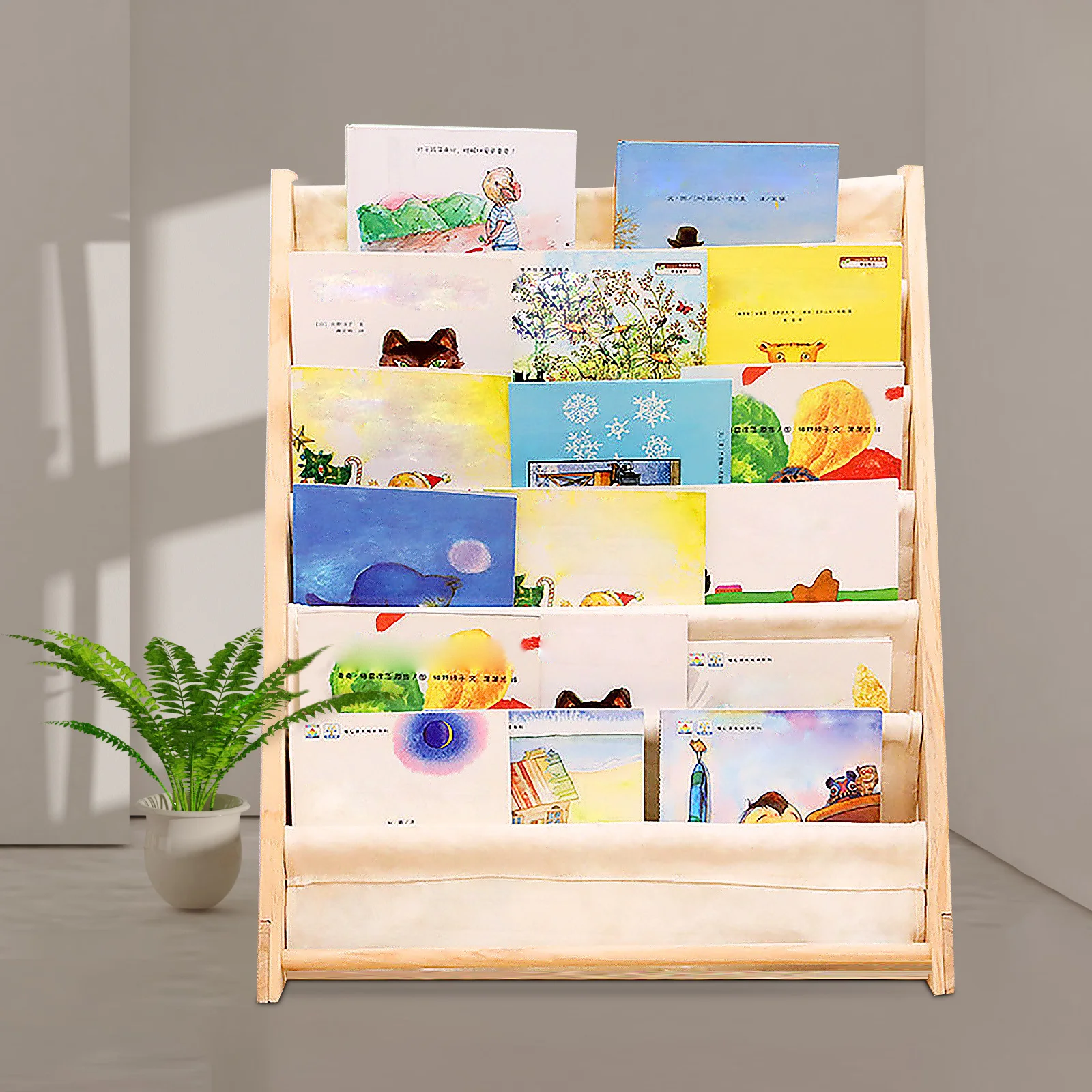 6 Tiers Solid Wood Children Kids BookShelf Multi-layer Magazine Shelf Book Picture Storage Rack for Kids Bedroom Save Space 2