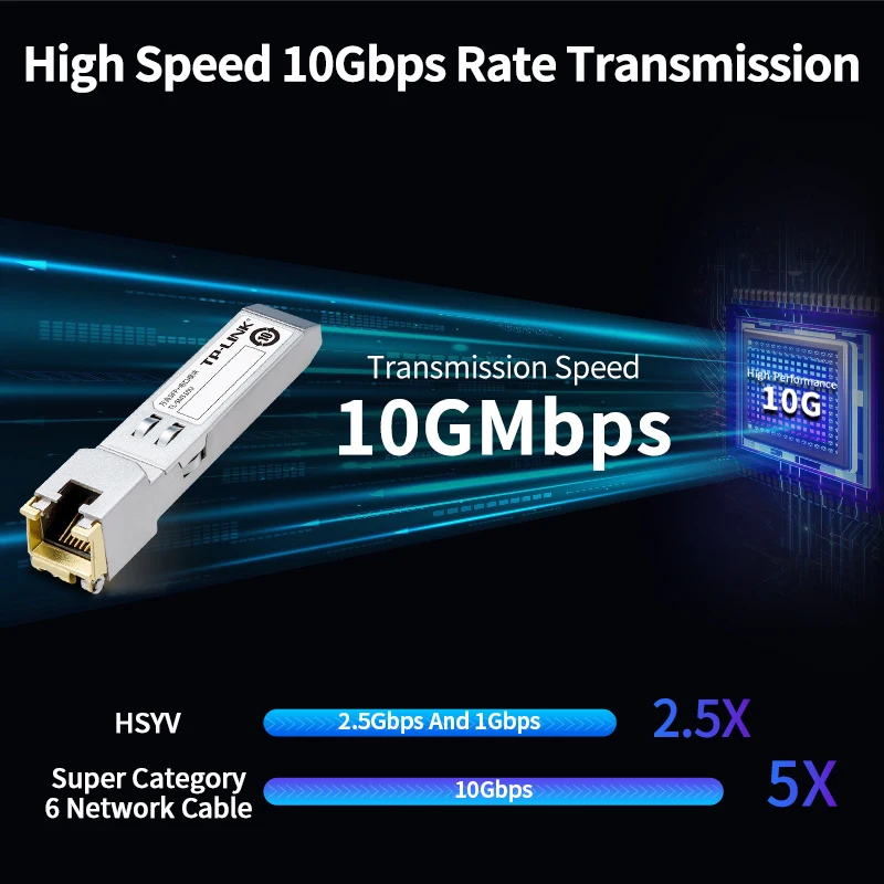 TP-Link 10G Copper SFP+ Module 10GBase-Tx 2.5G Fiber Optical RJ45 Ethernet Port 10Gbps Transceiver Module Transmission TL-SM510U