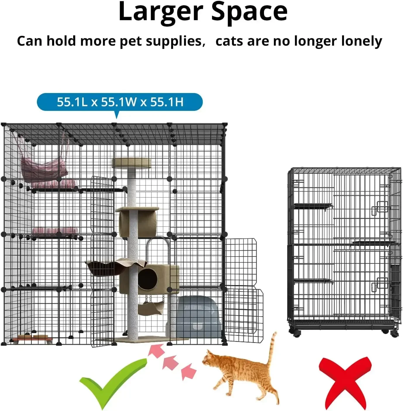 Large Cat Cage Enclosure Indoor Cat Playpen Metal Wire 4-Tier Kennels Crate Ideal for 1-4 Cats Black Without Platforms